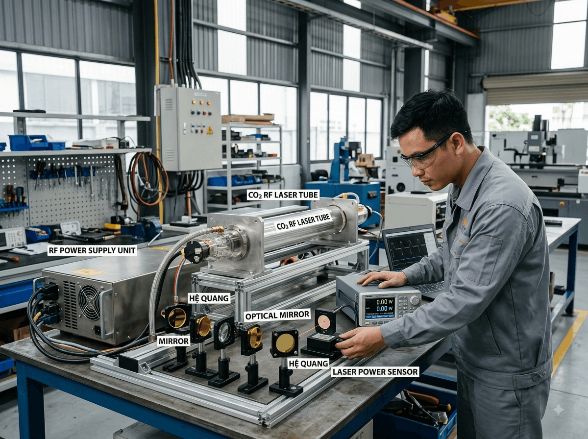Máy Laser CO₂ RF Bị Mất Công Suất Không Ổn Định: Cách Phân Biệt Lỗi Ống Phóng, Nguồn RF Và Hệ Quang